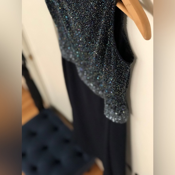 JKARA Navy Beaded Long Evening Dress - Picture 2 of 7